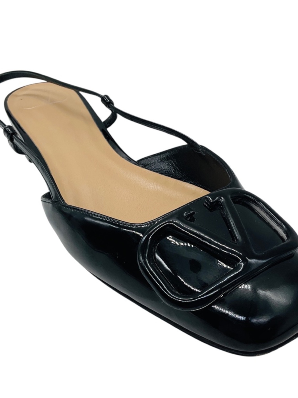 VALENTINO BLACK PATENT LEATHER VLOGO SLINGBACK FLATS
